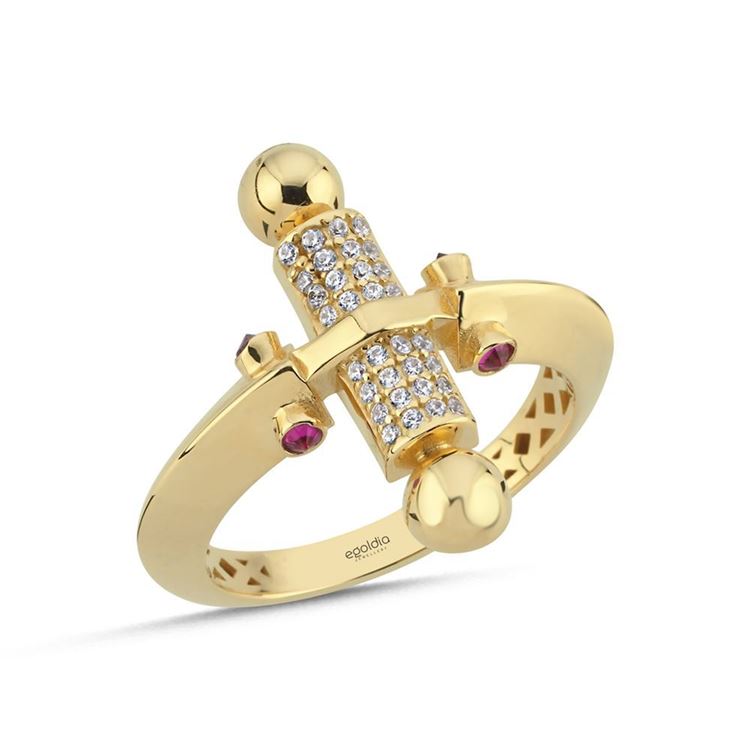 Oklava Tasarım Pembe Ve Baget Taşlı Yüzük