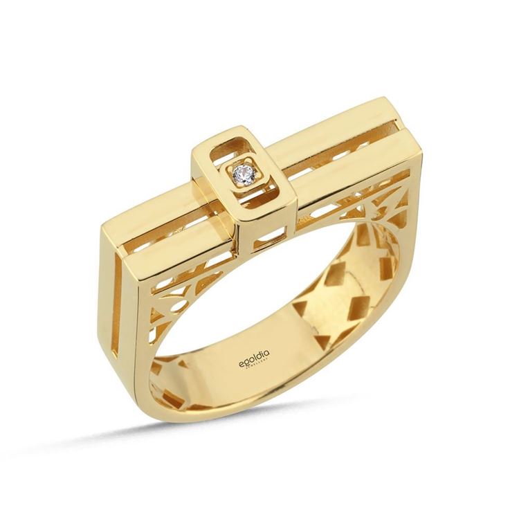 Dikdörtgen Tasarım Baget Taşlı Yüzük