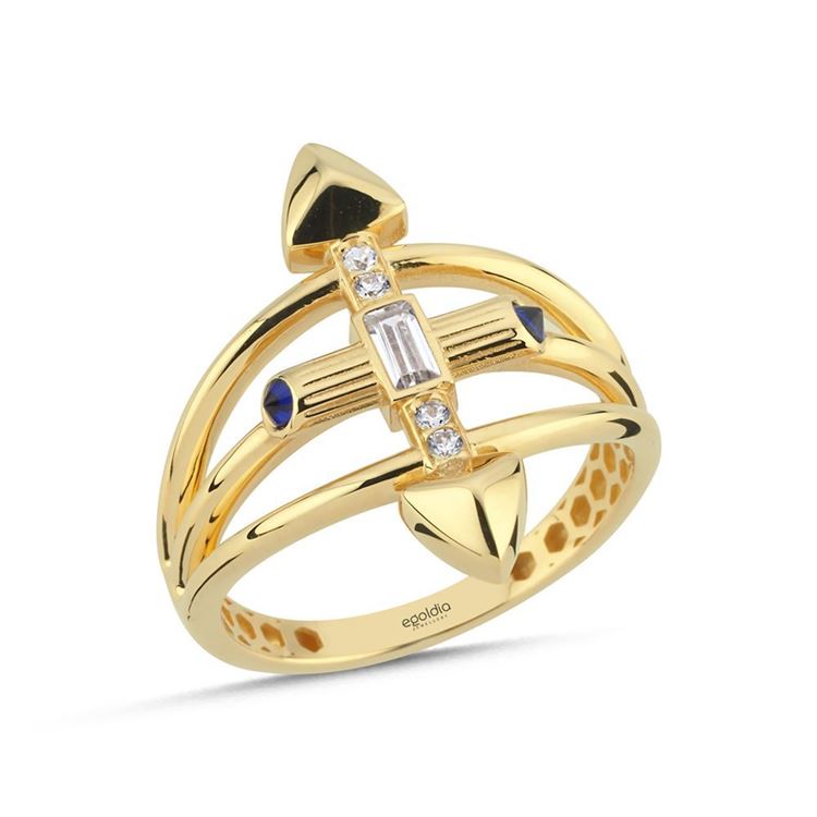 Tek Ok Mavi Baget Ve Beyaz Taşlı Yüzük