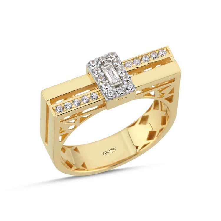 Dikdörtgen Tasarım Baget Taşlı Yüzük