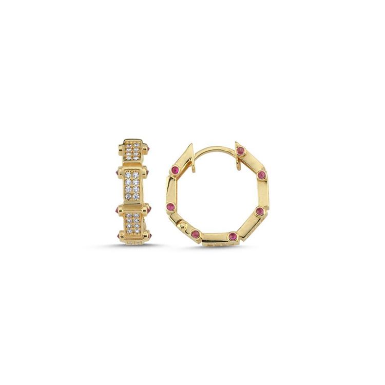 Köşe Tasarım Pembe Taşlı Küpe