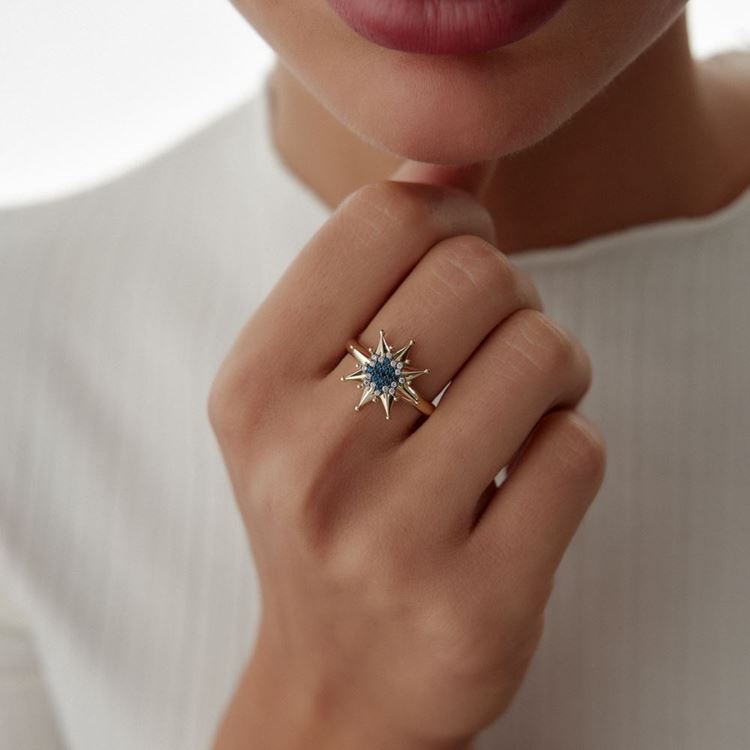 Yıldız Tasarım Beyaz Ve Mavi Taşlı Yüzük