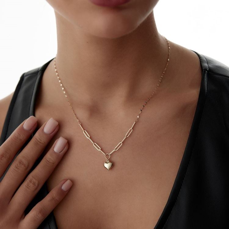 Kalp Ataç Pullu Taşlı Kolye