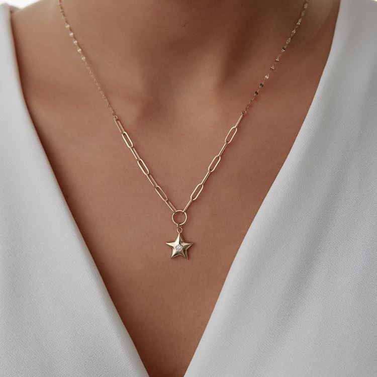 Kalp Ataç Pullu Taşlı Kolye