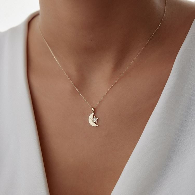 Ay Yıldız Taşlı Kolye