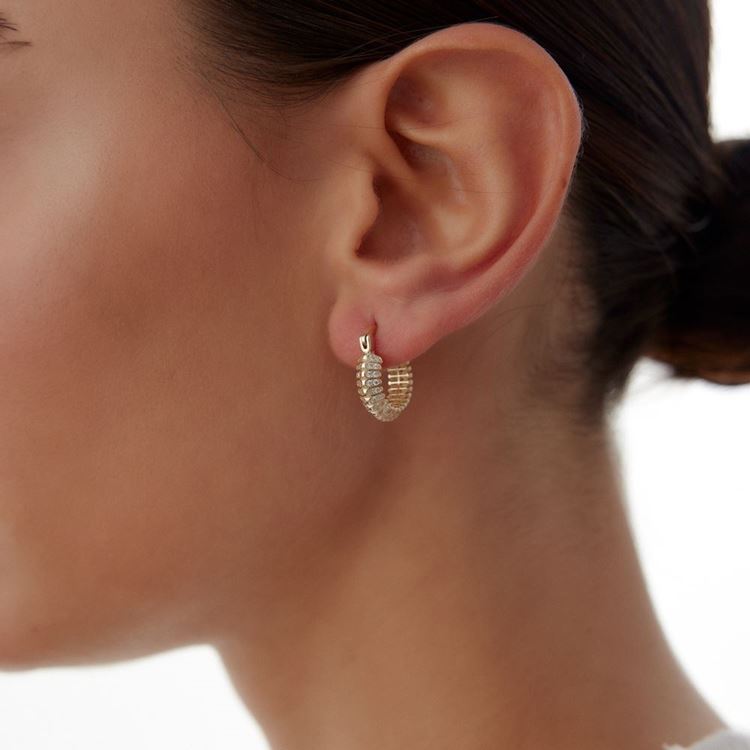 İstiridye Halka Taşlı Küpe