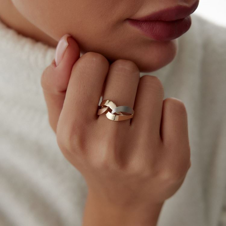 Üç Renk İkili Kesişim Çizgi Tasarım Yüzük