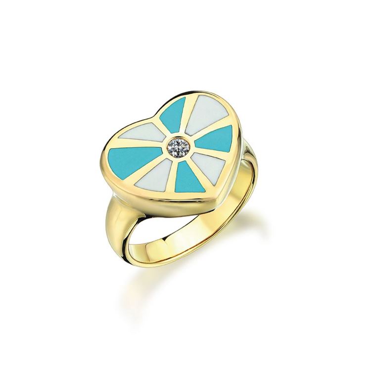 Turkuaz-Beyaz Mineli Eterna Kalp Yüzük