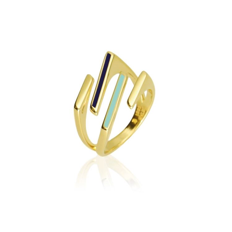 Sarı Altın Turkuaz-Lacivert Mineli Minima Yüzük