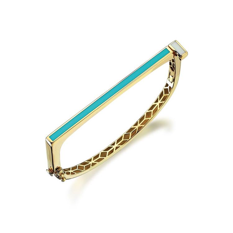 Sarı Altın Turkuaz-Beyaz Mineli Minima Kelepçe Bilezik