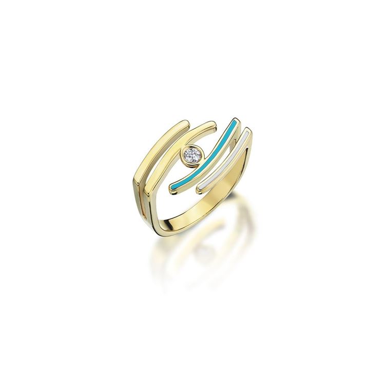 Sarı Altın Turkuaz-Beyaz Mineli Taşlı Minima Yüzük