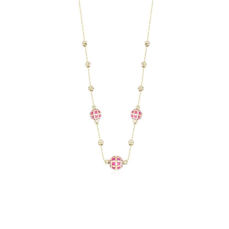 Pembe Üç Toplu Altın Trend Kolye