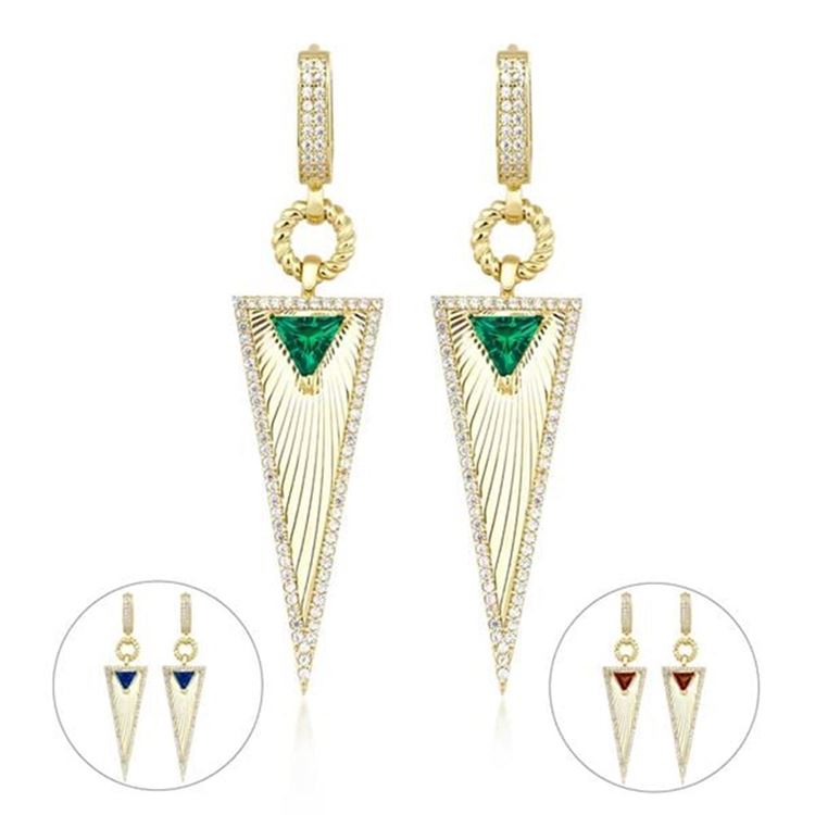 Zümrüt Taşlı Kalemli Üçgen Küpe