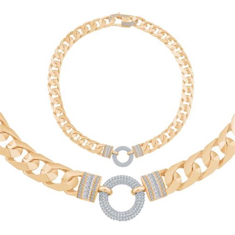 Taşlı Halka Zincir Altın Set