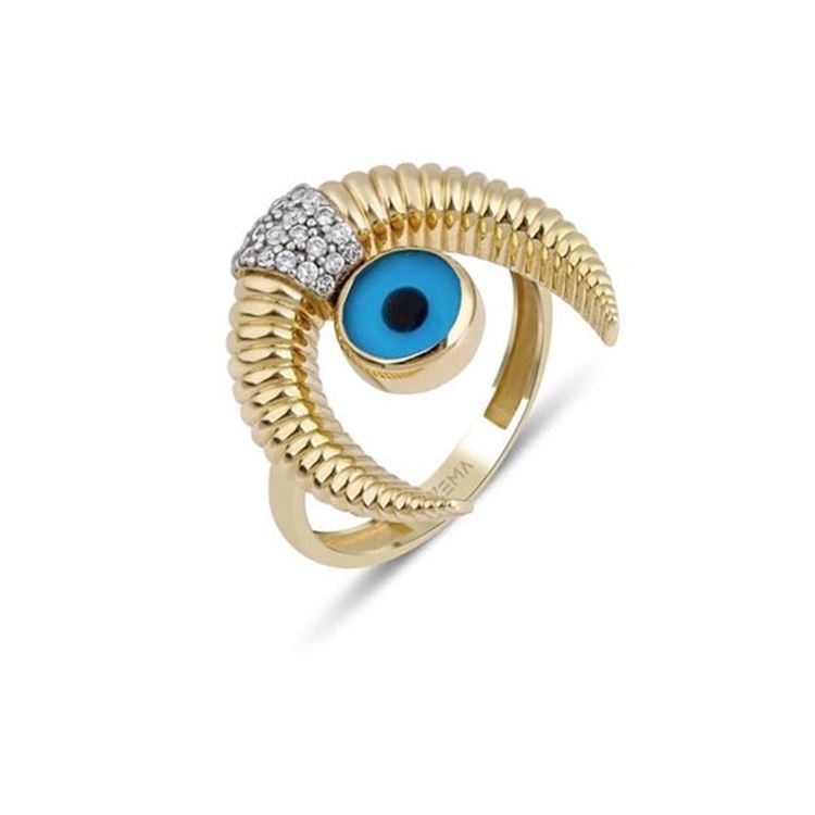 Nazar Boncuklu Hilal Altın Yüzük