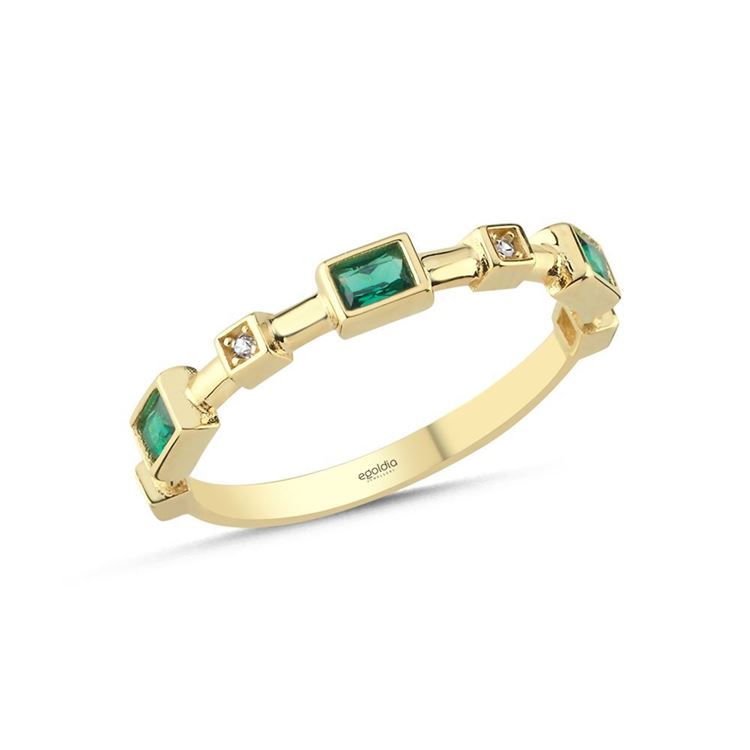 Kare Yeşil Beyaz Baget Yüzük