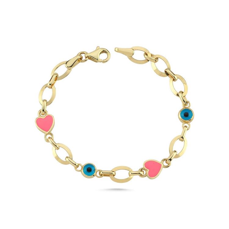 Nazar Boncuklu Pembe Kalpli Bileklik