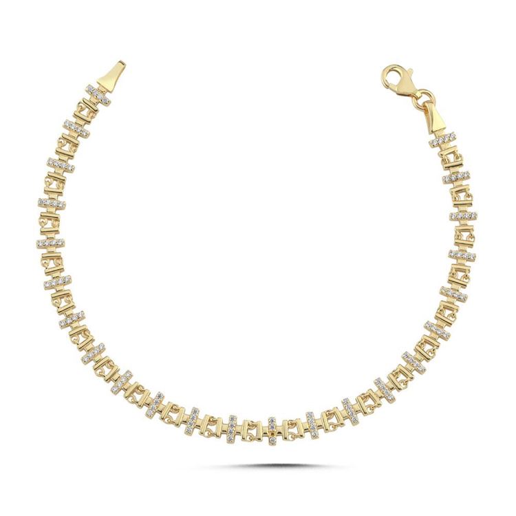 Çizgi Oval Tasarım Taşlı Bileklik (18.5*0.4 Cm)