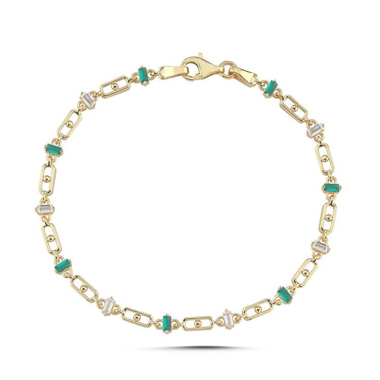 Ataç Baget Kare Tasarım Taşlı Bileklik (18,5*0,4 Cm)