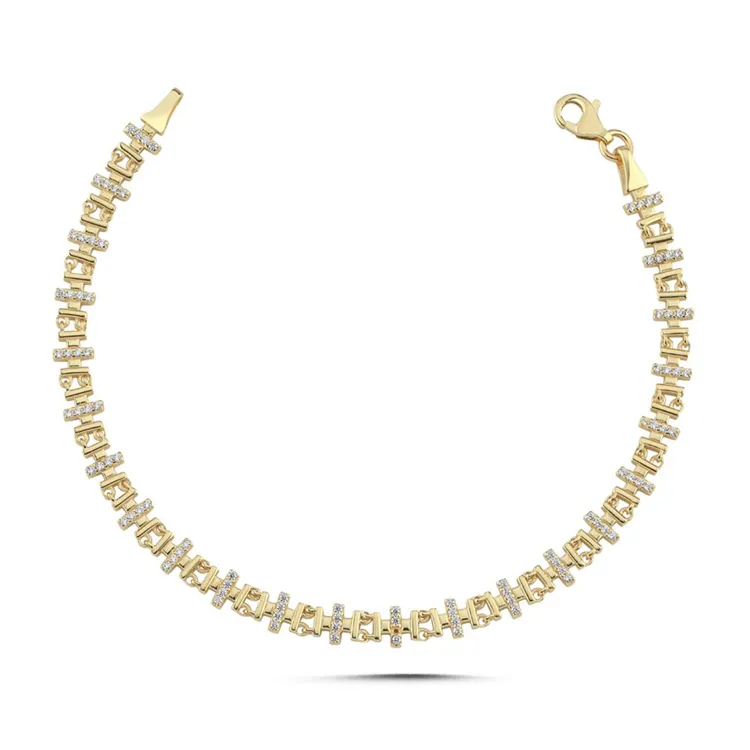 Çizgi Oval Tasarım Taşlı Bileklik (18.5*0.4 Cm)